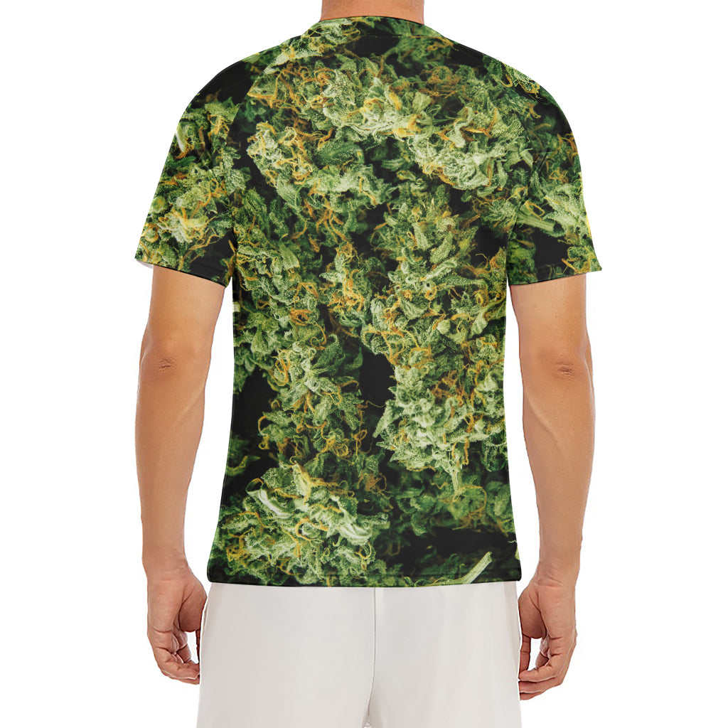 Green Weed Print Men's Short Sleeve Rash Guard