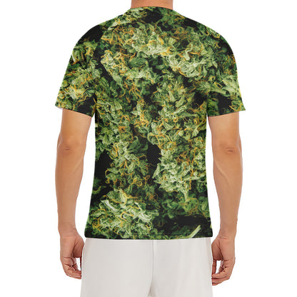 Green Weed Print Men's Short Sleeve Rash Guard