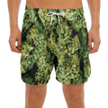 Green Weed Print Men's Split Running Shorts