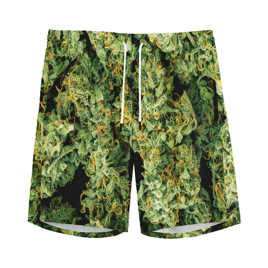 Green Weed Print Men's Sports Shorts