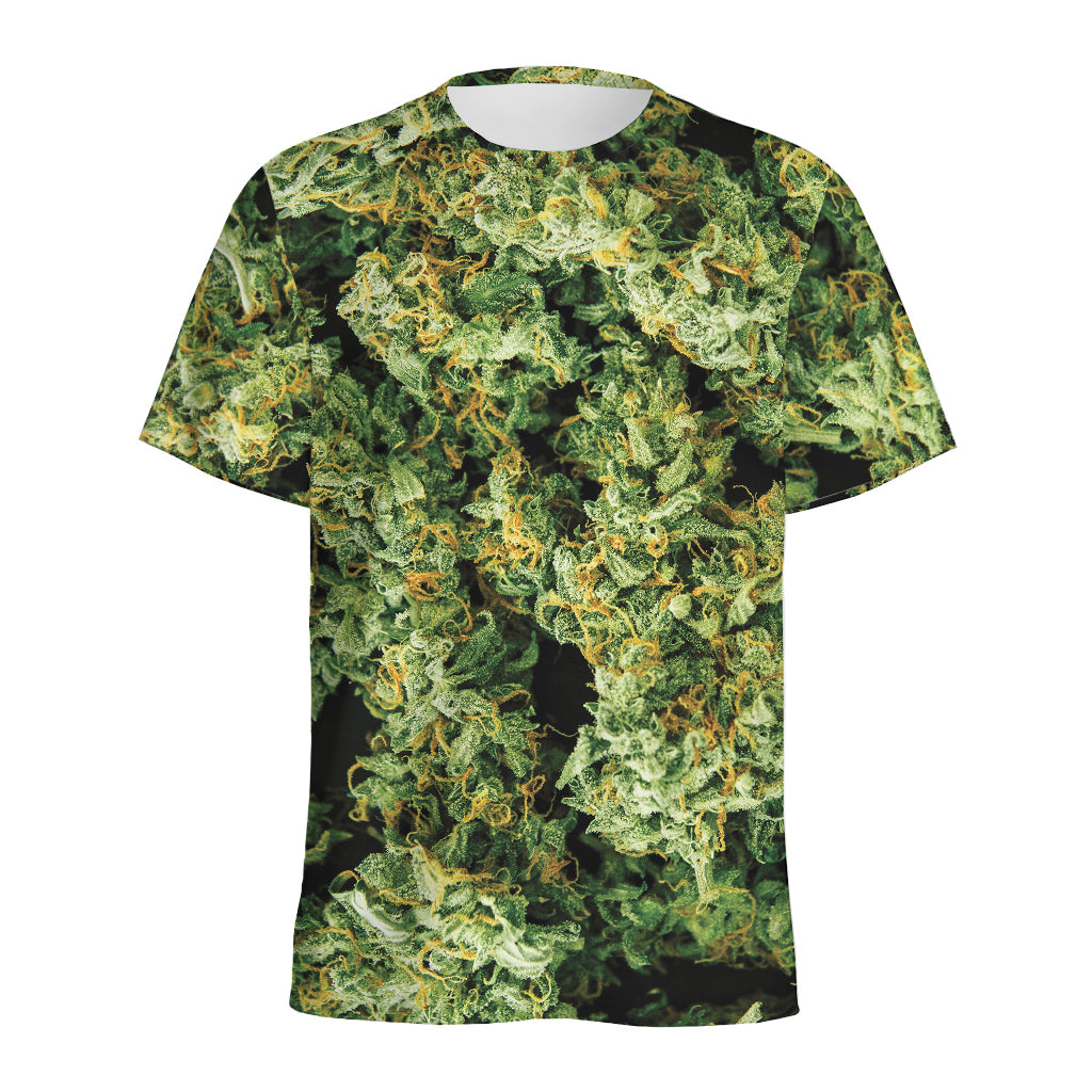 Green Weed Print Men's Sports T-Shirt