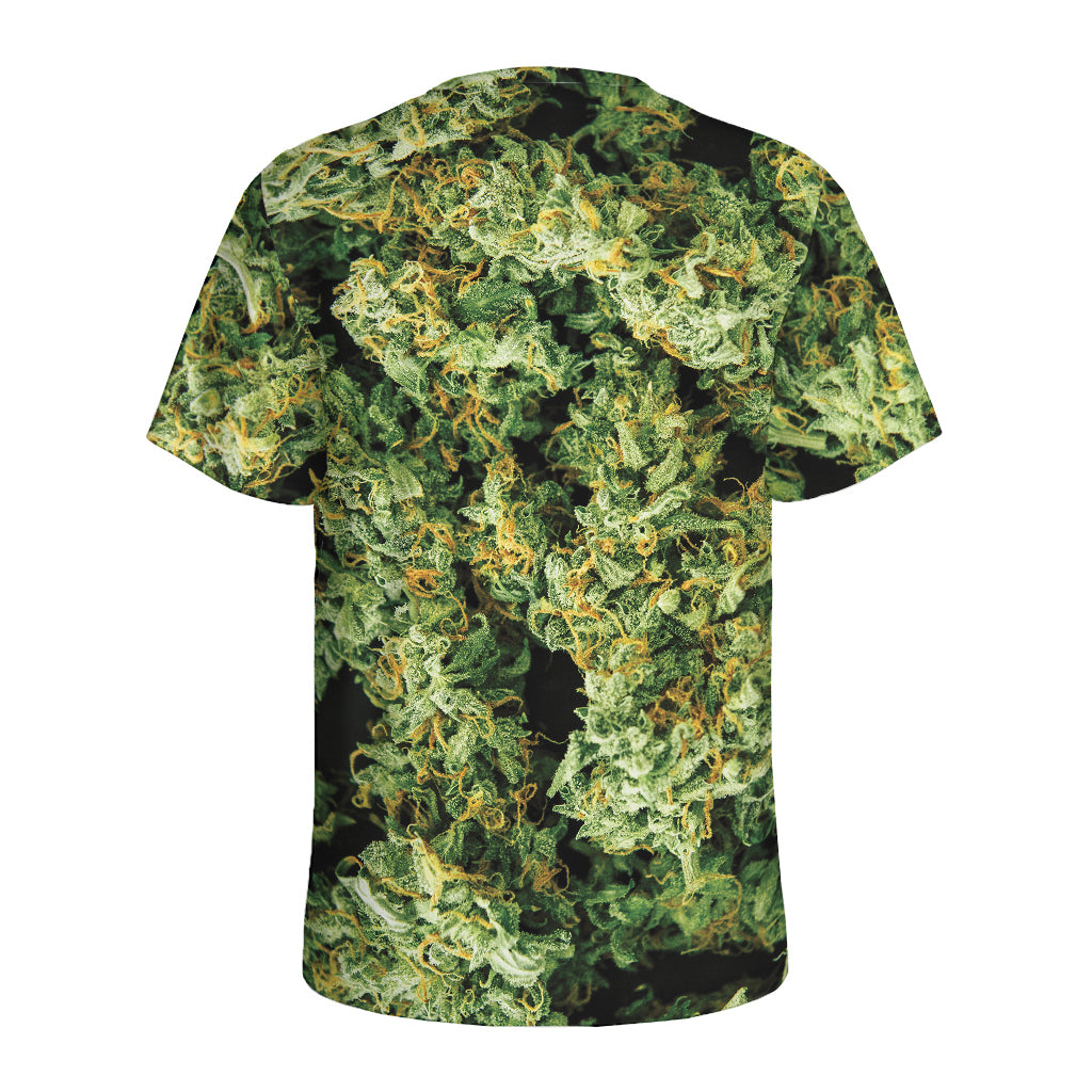 Green Weed Print Men's Sports T-Shirt