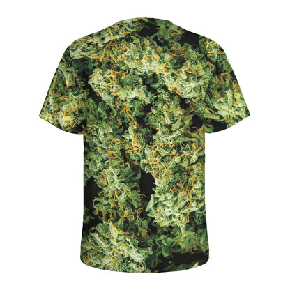 Green Weed Print Men's Sports T-Shirt