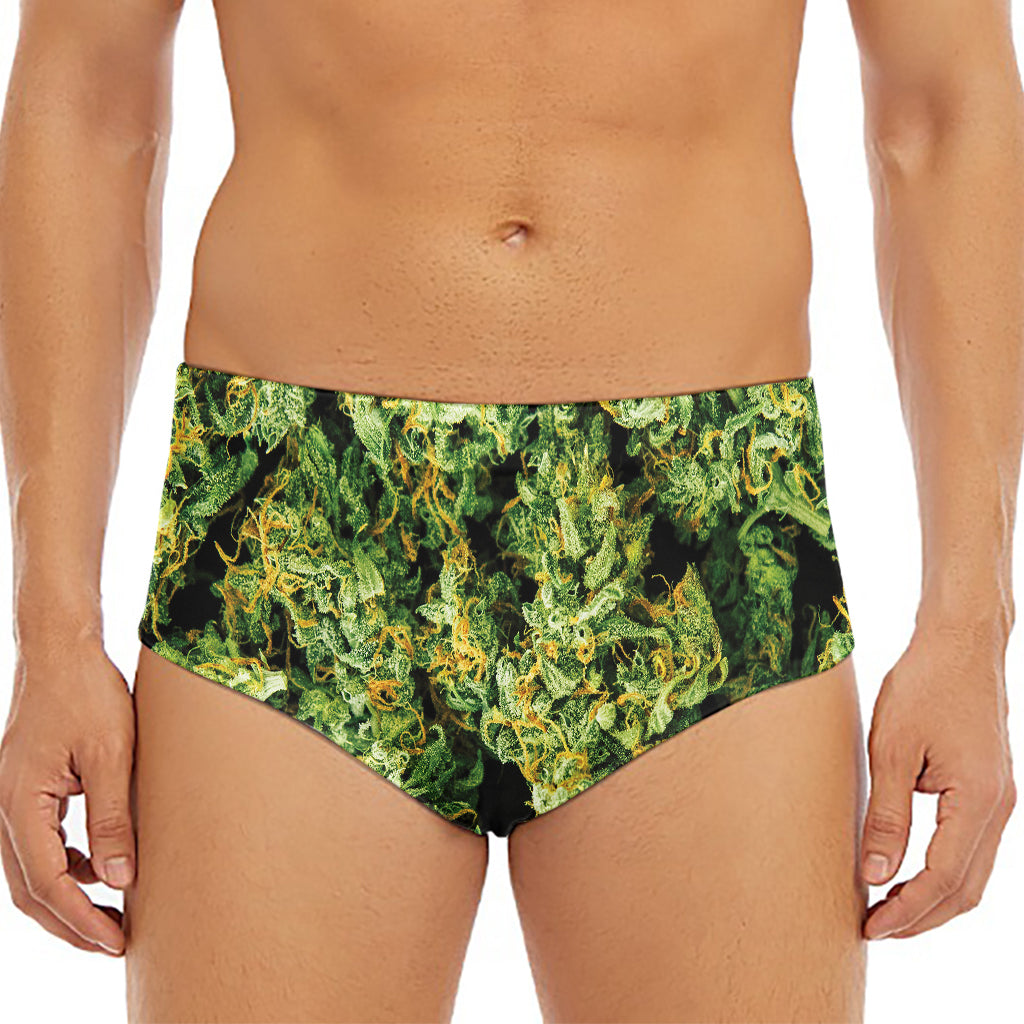 Green Weed Print Men's Triangle Swim Briefs
