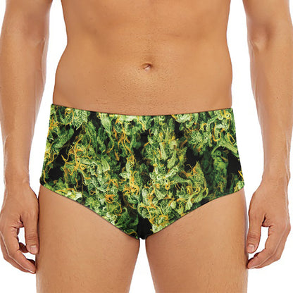 Green Weed Print Men's Triangle Swim Briefs