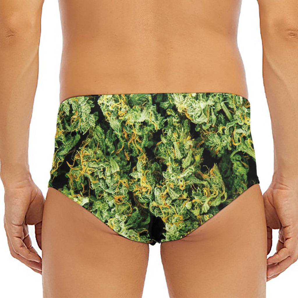 Green Weed Print Men's Triangle Swim Briefs