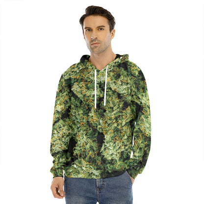 Green Weed Print Men's Velvet Pullover Hoodie