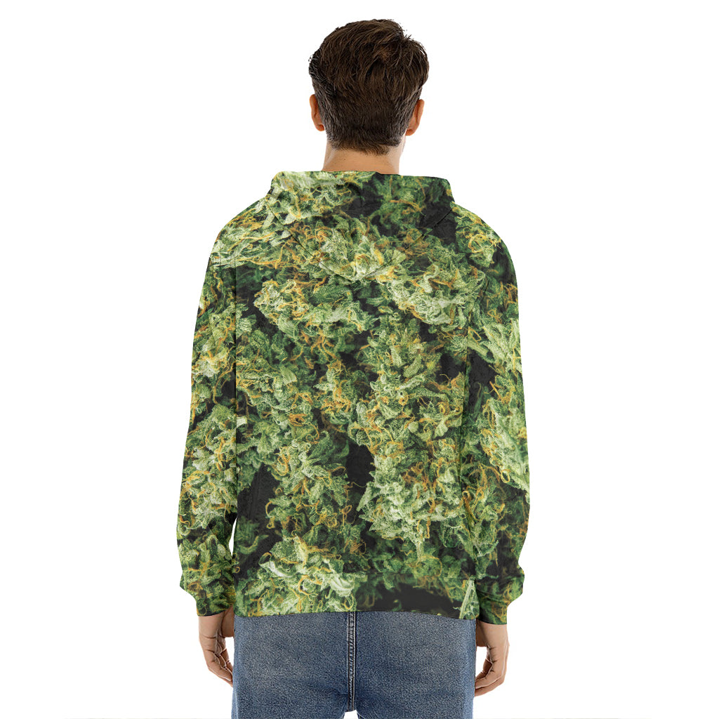 Green Weed Print Men's Velvet Pullover Hoodie