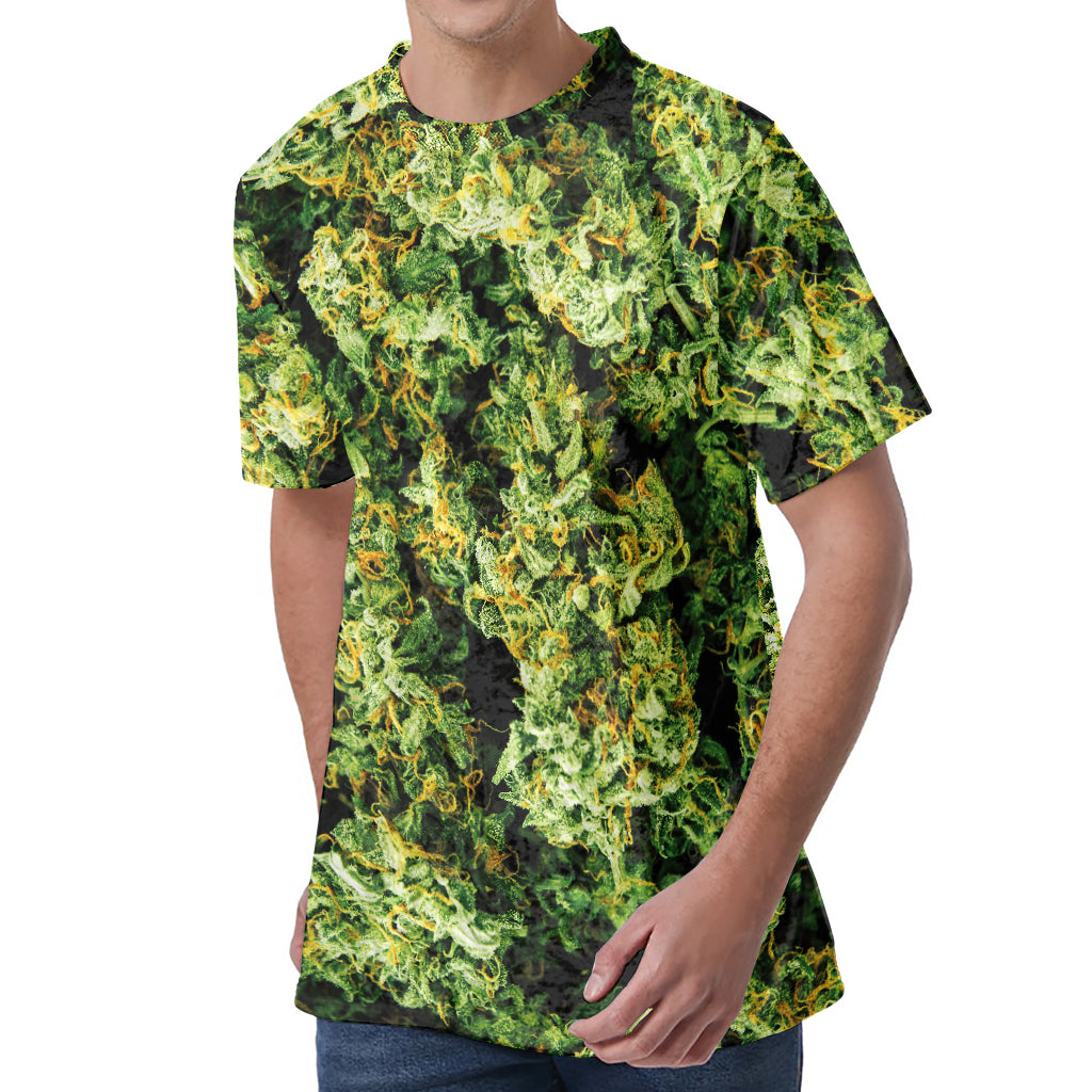 Green Weed Print Men's Velvet T-Shirt
