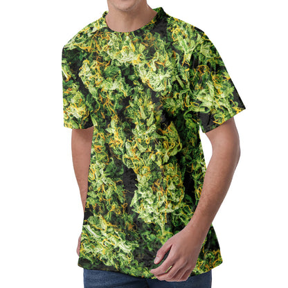 Green Weed Print Men's Velvet T-Shirt
