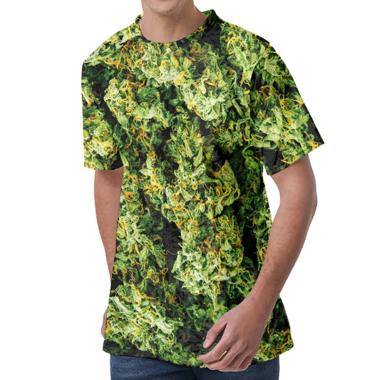 Green Weed Print Men's Velvet T-Shirt