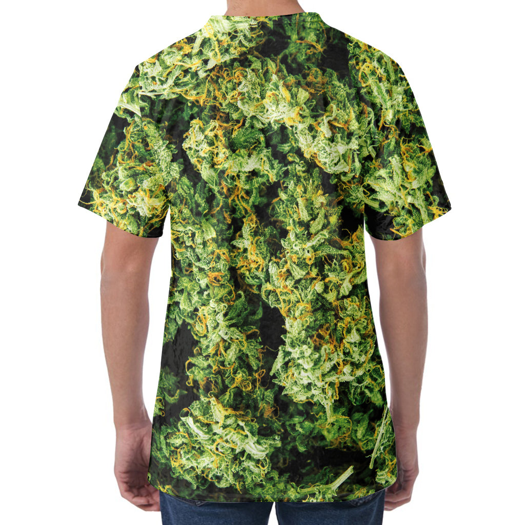 Green Weed Print Men's Velvet T-Shirt