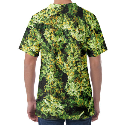 Green Weed Print Men's Velvet T-Shirt