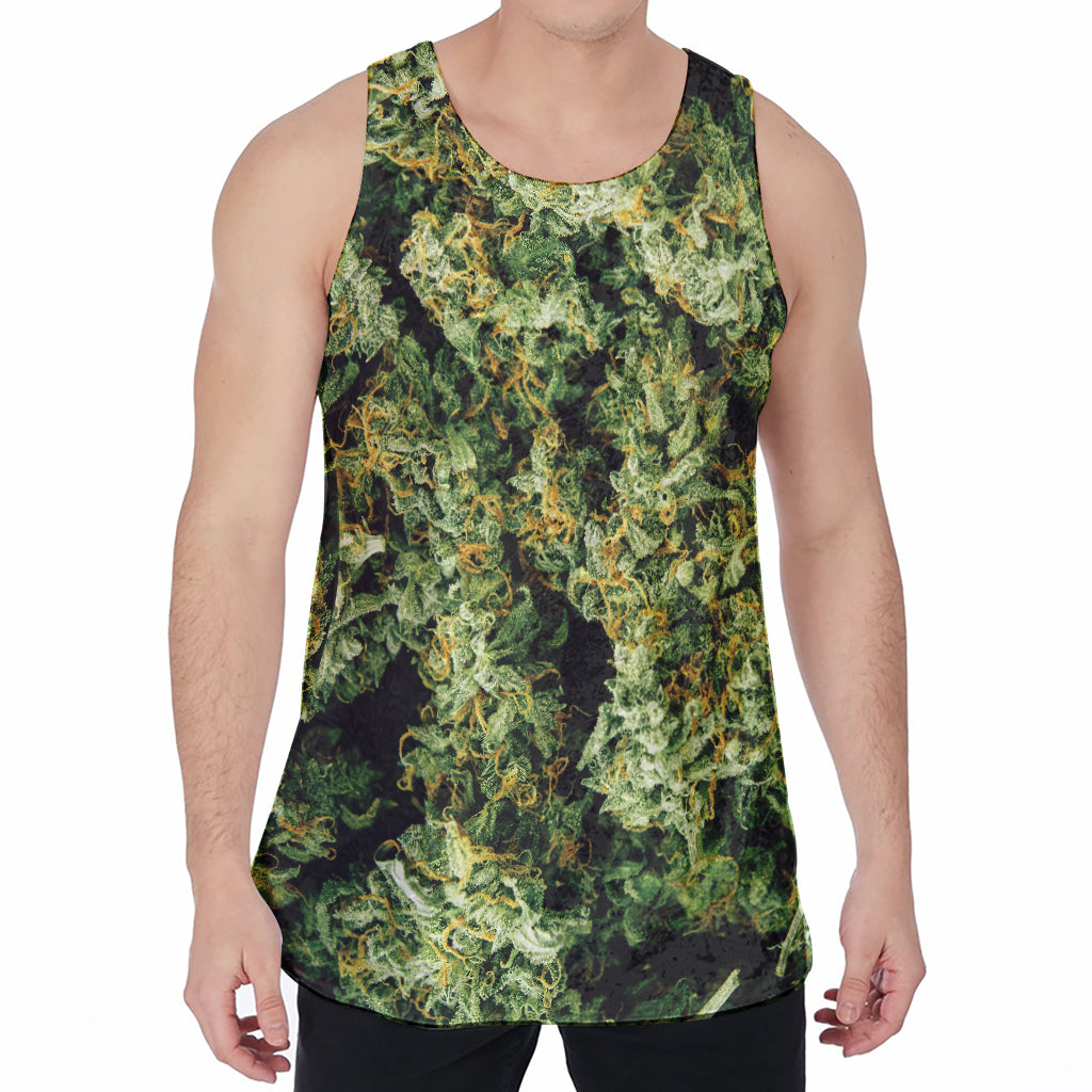 Green Weed Print Men's Velvet Tank Top