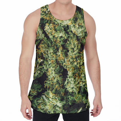 Green Weed Print Men's Velvet Tank Top