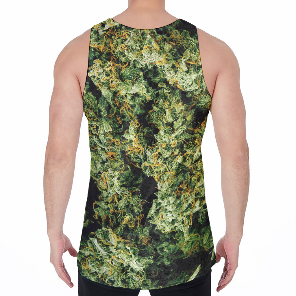 Green Weed Print Men's Velvet Tank Top