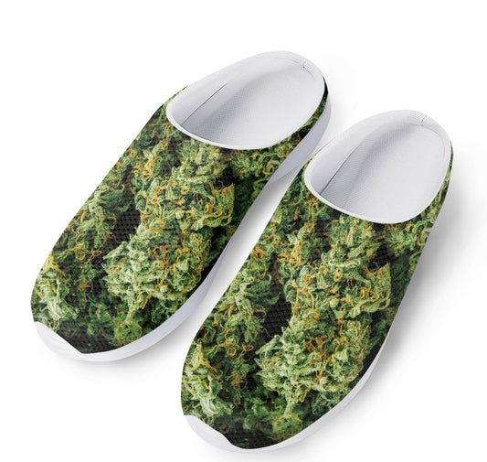 Green Weed Print Mesh Casual Shoes