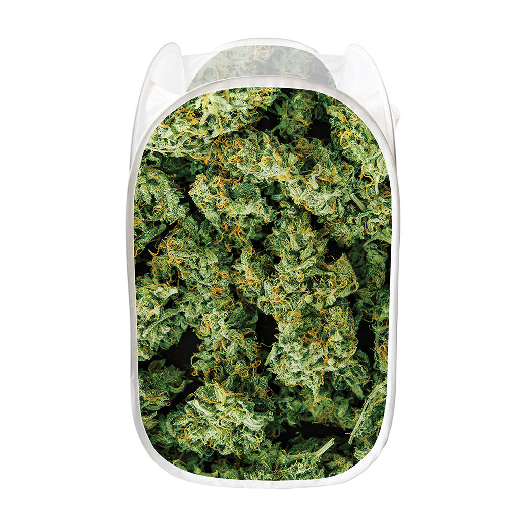Green Weed Print Mesh Laundry Hamper