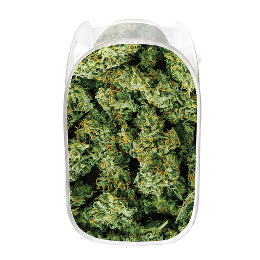 Green Weed Print Mesh Laundry Hamper