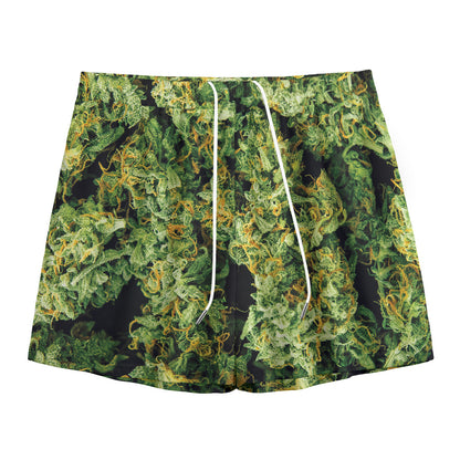Green Weed Print Mesh Shorts