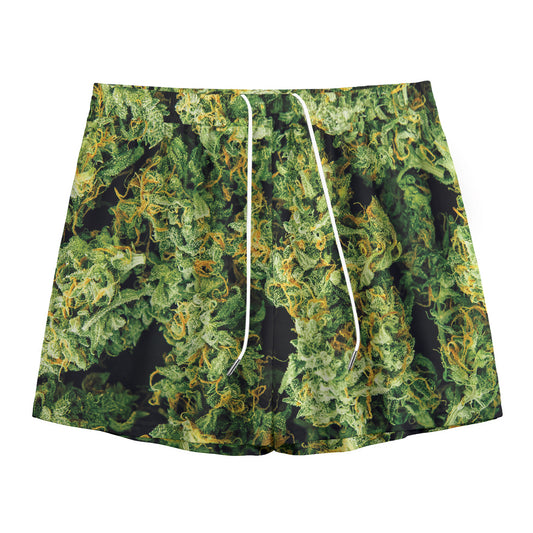 Green Weed Print Mesh Shorts