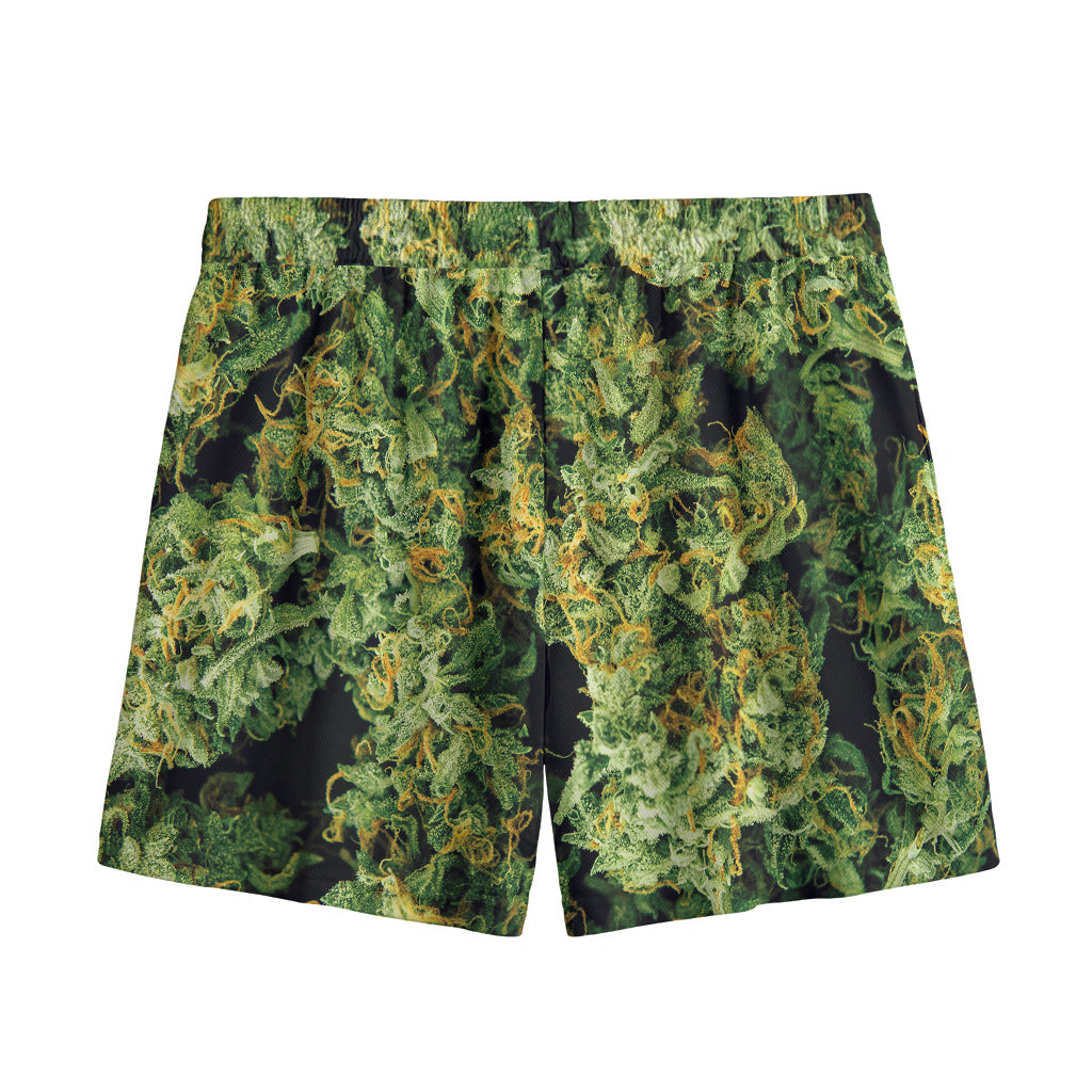 Green Weed Print Mesh Shorts