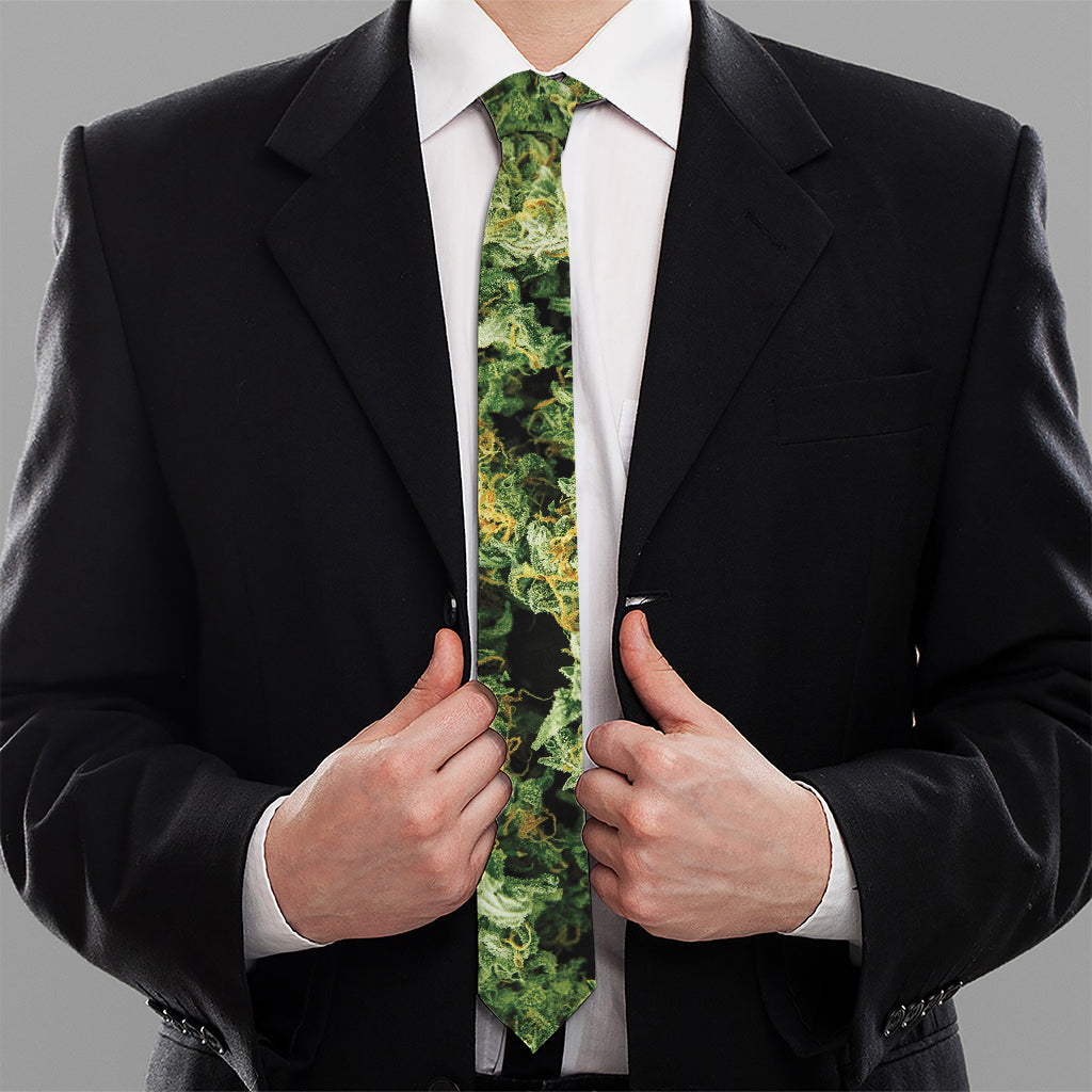 Green Weed Print Necktie