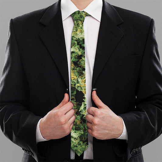 Green Weed Print Necktie