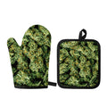 Green Weed Print Oven Mitt And Pot Holder Set