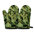 Green Weed Print Oven Mitts