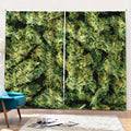 Green Weed Print Pencil Pleat Curtains