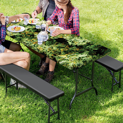 Green Weed Print Picnic Table Cover