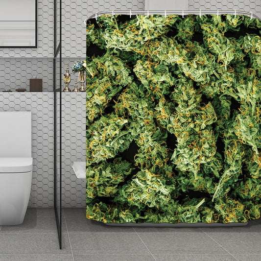 Green Weed Print Polyester Shower Curtain
