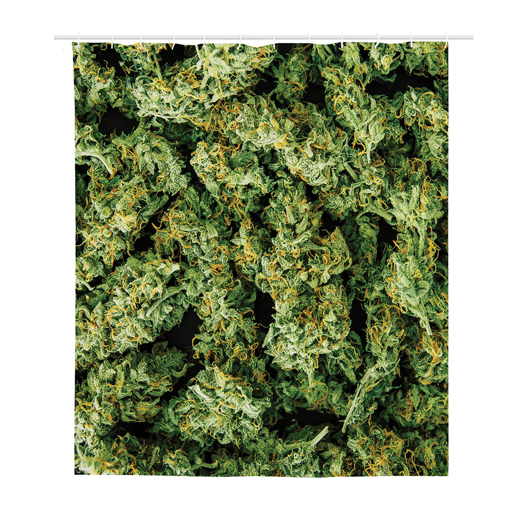 Green Weed Print Polyester Shower Curtain