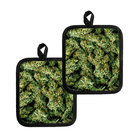 Green Weed Print Pot Holders