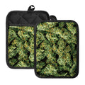 Green Weed Print Pot Holders With Pocket