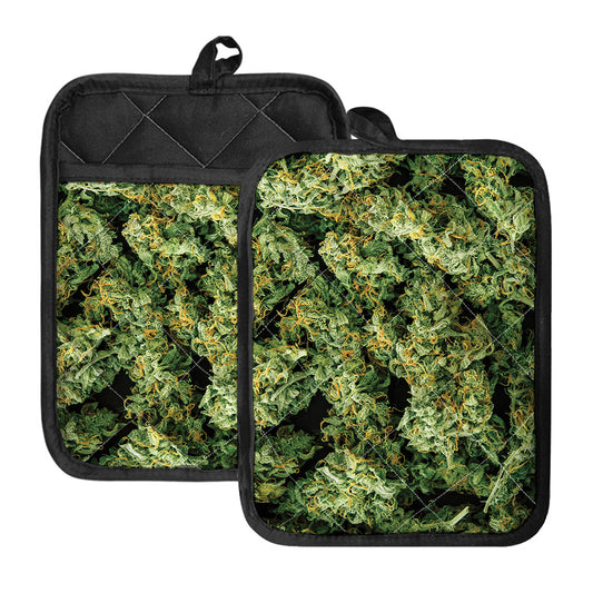 Green Weed Print Pot Holders With Pocket