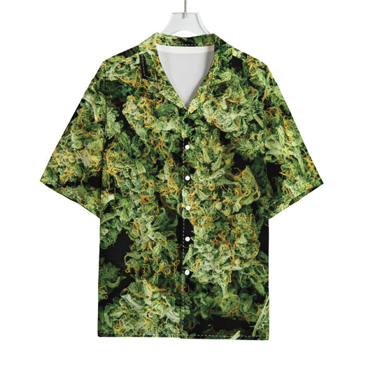 Green Weed Print Rayon Hawaiian Shirt