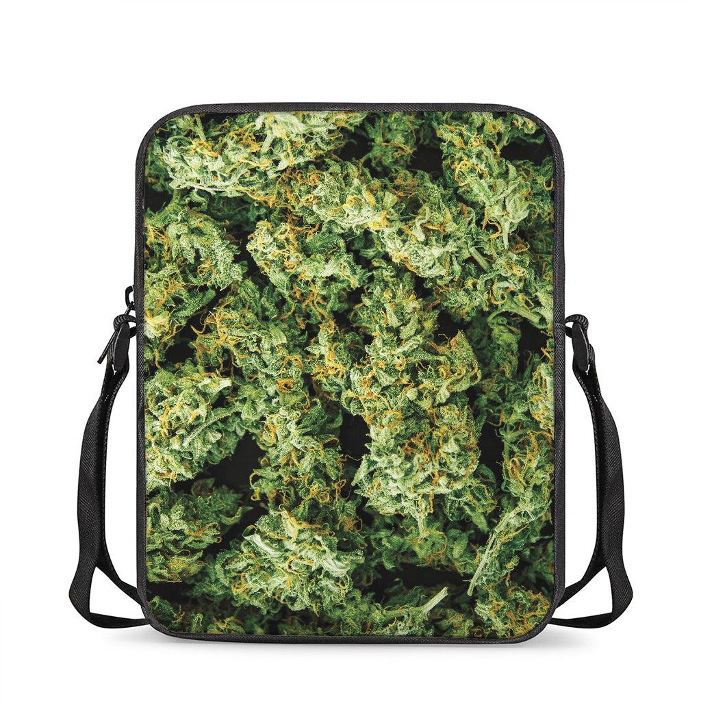Green Weed Print Rectangular Crossbody Bag