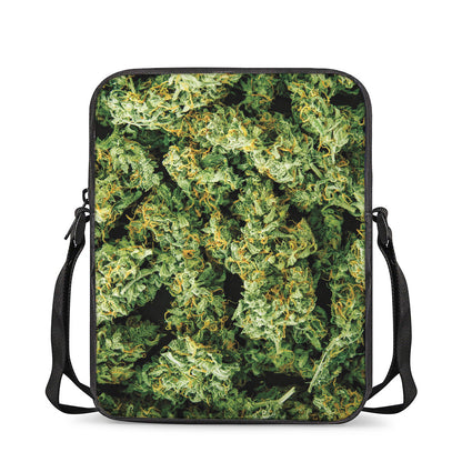 Green Weed Print Rectangular Crossbody Bag