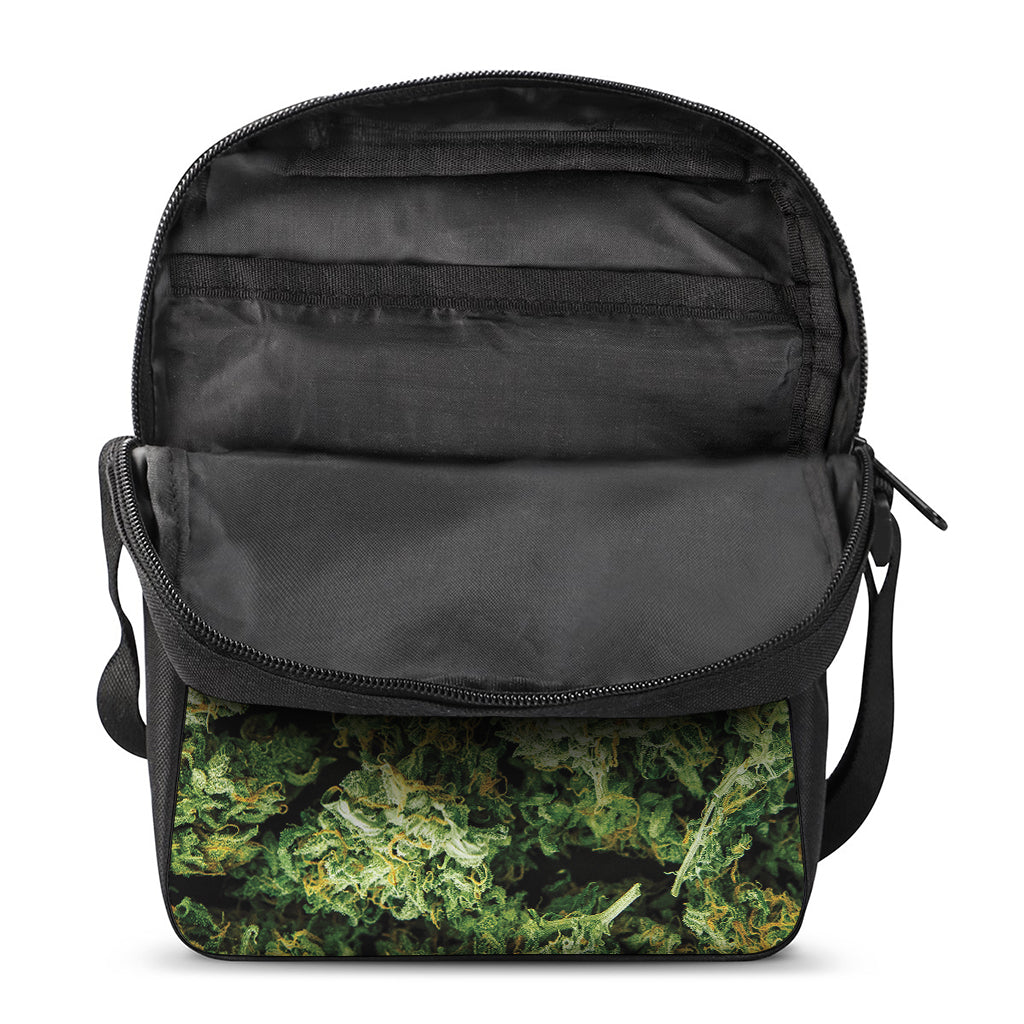 Green Weed Print Rectangular Crossbody Bag