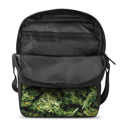 Green Weed Print Rectangular Crossbody Bag