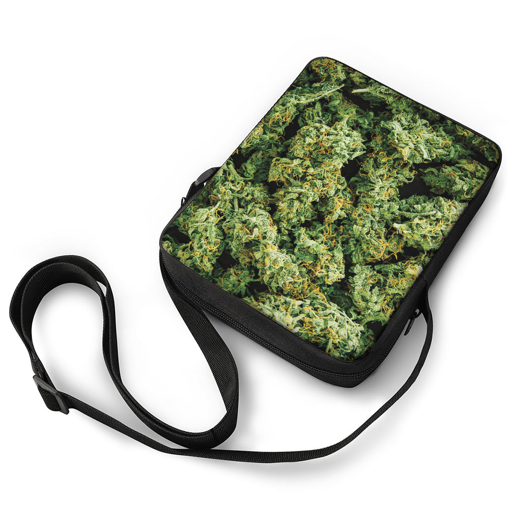 Green Weed Print Rectangular Crossbody Bag