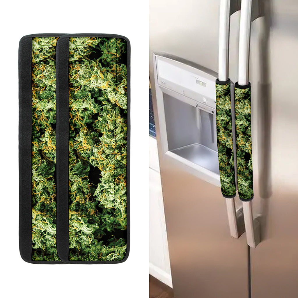 Green Weed Print Refrigerator Handle Covers
