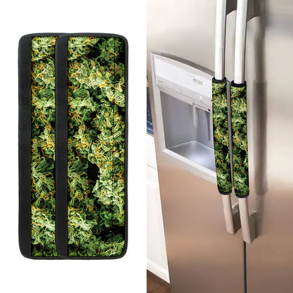 Green Weed Print Refrigerator Handle Covers