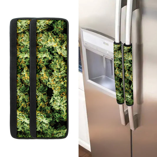 Green Weed Print Refrigerator Handle Covers