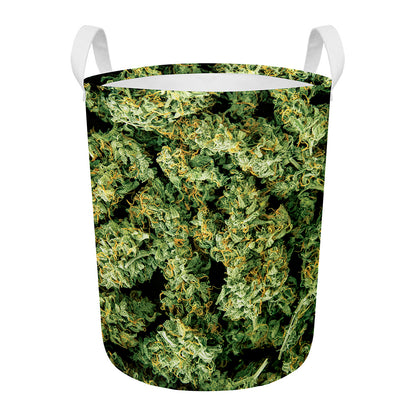 Green Weed Print Round Laundry Basket