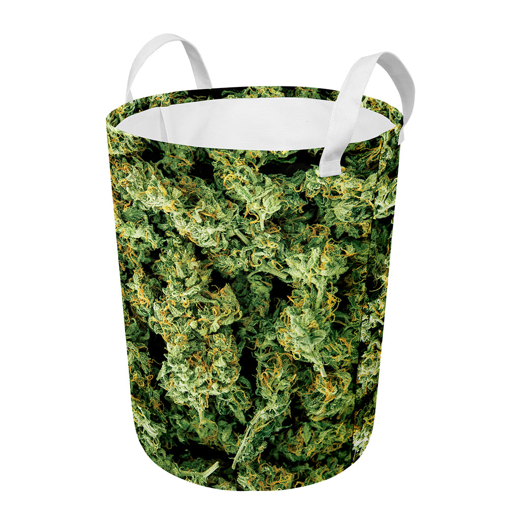 Green Weed Print Round Laundry Basket
