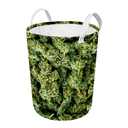 Green Weed Print Round Laundry Basket