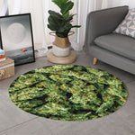 Green Weed Print Round Rug